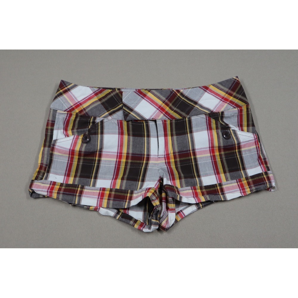 Vintage Y2K Low Rise Short Shorts by Heart Soul‎ - Brown/Red Plaid - Size 3